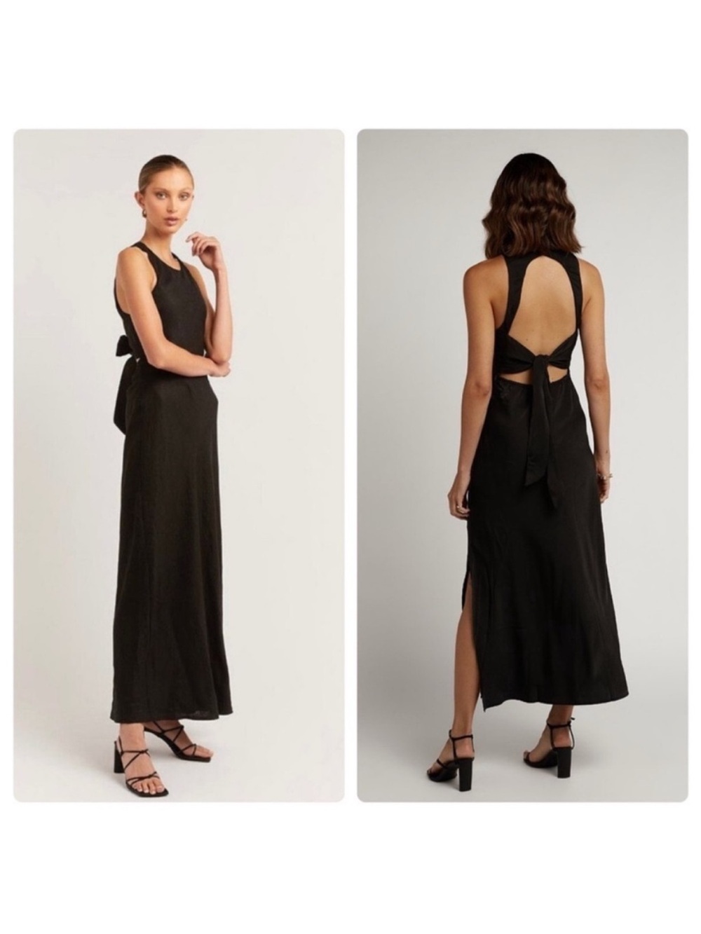 DISSH Agnes Linen Midi Dress Halter Tie Back Black Size 8